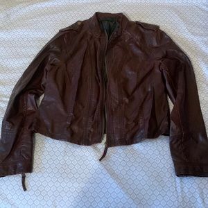 Faux Leather Moto Jacket Reddish Brown Size XL